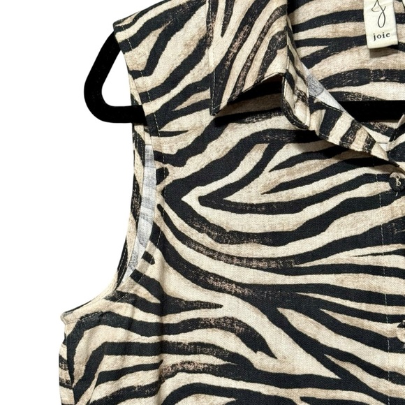 Joie Linen Blend Zebra Animal Print Sleeveless Button Front Shirt Size Small - Picture 4 of 9
